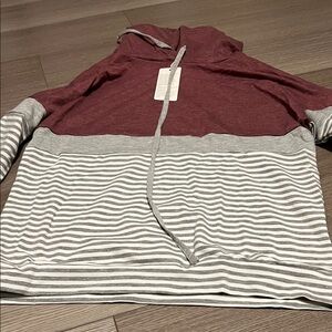 Burgundy and Gray Striped Hoodie